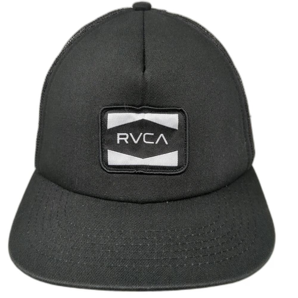 RVCA Trucker Hat Black One Size Mesh Back Snapback Structured Patch Logo